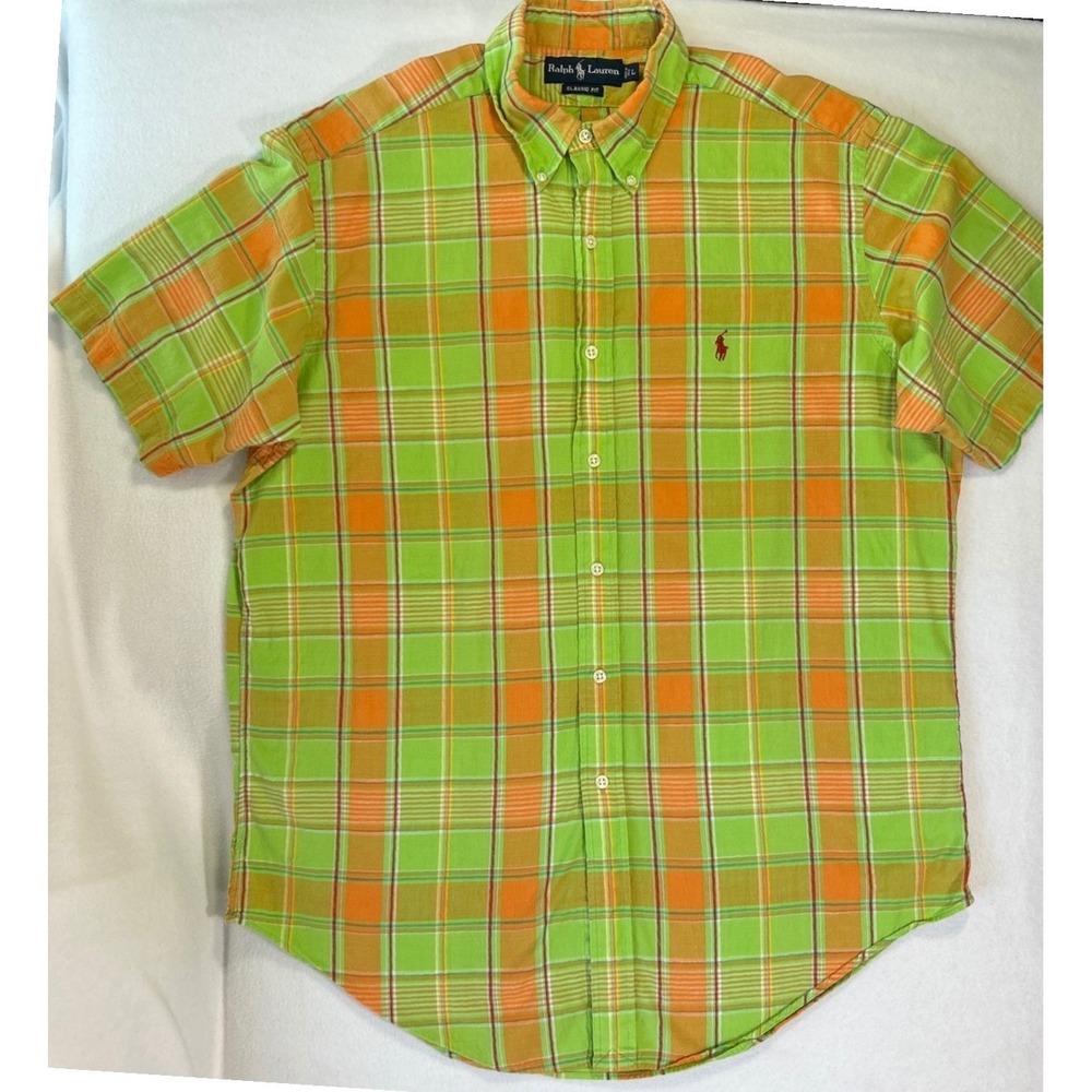 Ralph Lauren Shirt Mens Large Multicolor Madras Plaid Classic Fit Preppy READ‎
